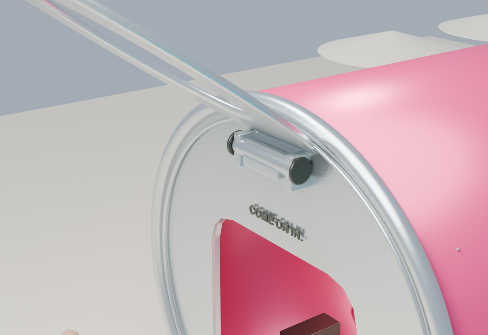 A perforated aluminum canopy with a pivot pin and attachment ears.